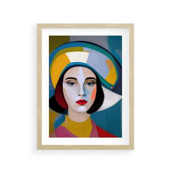 Plakat w ramie 40x50 - Kształtujące Widzenia - abstrakcyjny obraz olejny, portret twarzy kobiety - rama drewno