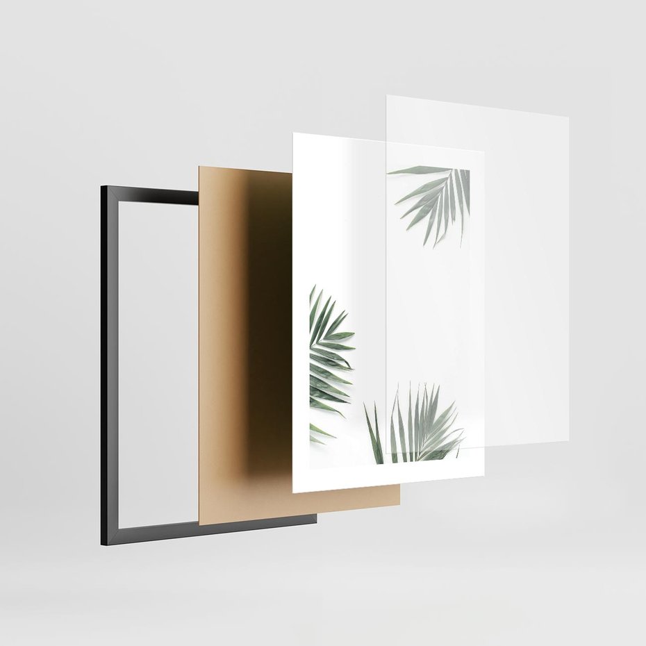 Plakat w ramie 30x40 - Liście Palmy na Czystym Tle - liście palmy, białe tło - rama czarna
