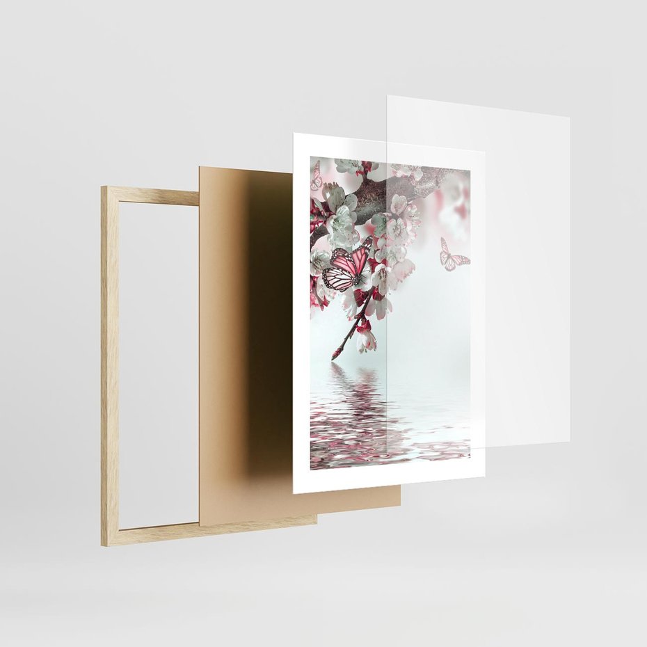 Plakat w ramie 30x40 - Kwiatowa baśń z motylami - kwiaty, motyle - rama drewno