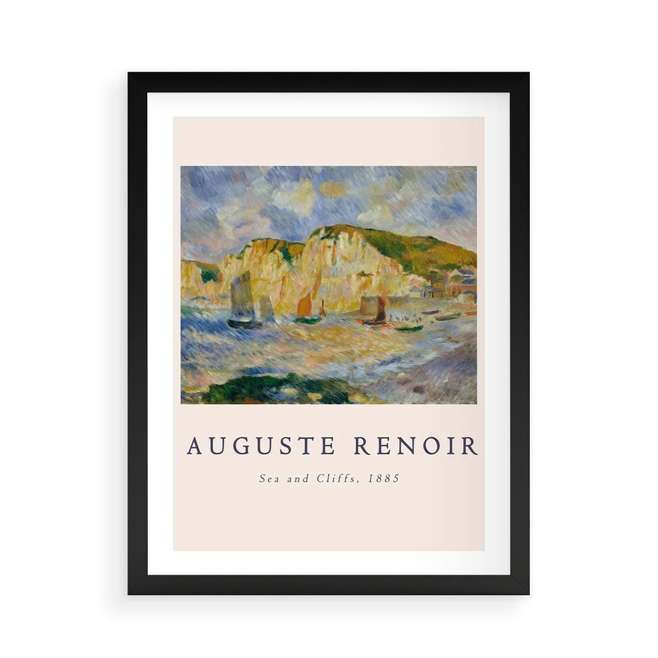 Plakat w ramie 50x70 - Plakat z Reprodukcją A. Renoira - Auguste Renoir, Morze i klify - rama czarna