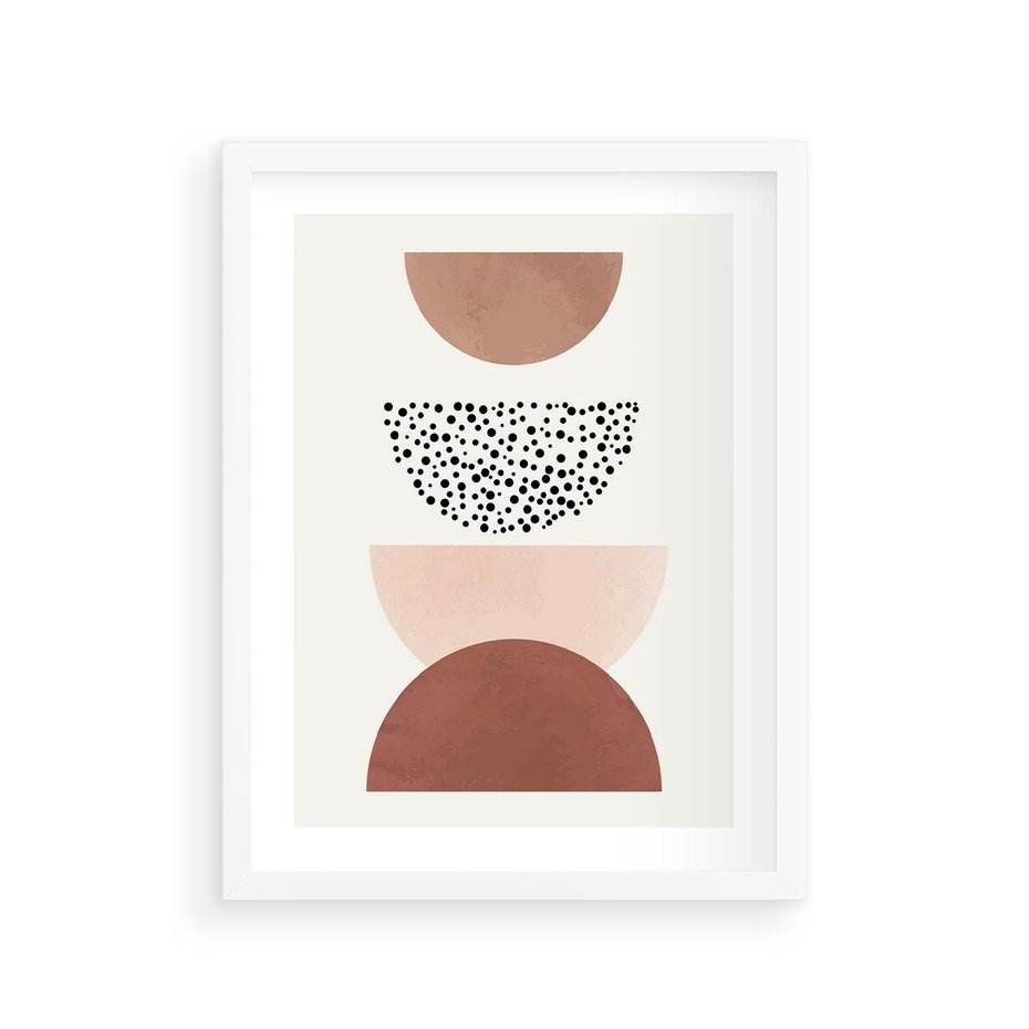 Plakat w ramie 30x40 - Geometryczna Harmonia w Brązach i Beżach - geometryczne kształty, brązy i beże - rama biała