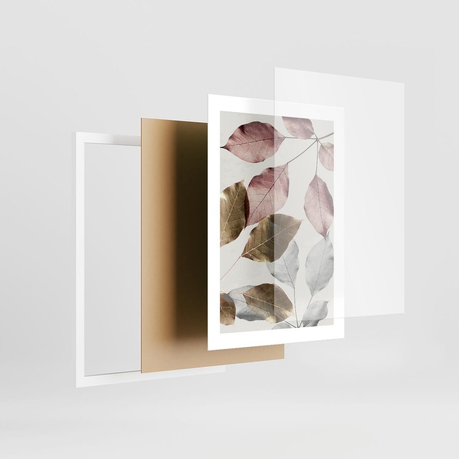 Plakat w ramie 30x40 - Pastelowe Liście z Nutką Złota - liście, pastelowe kolory - rama biała