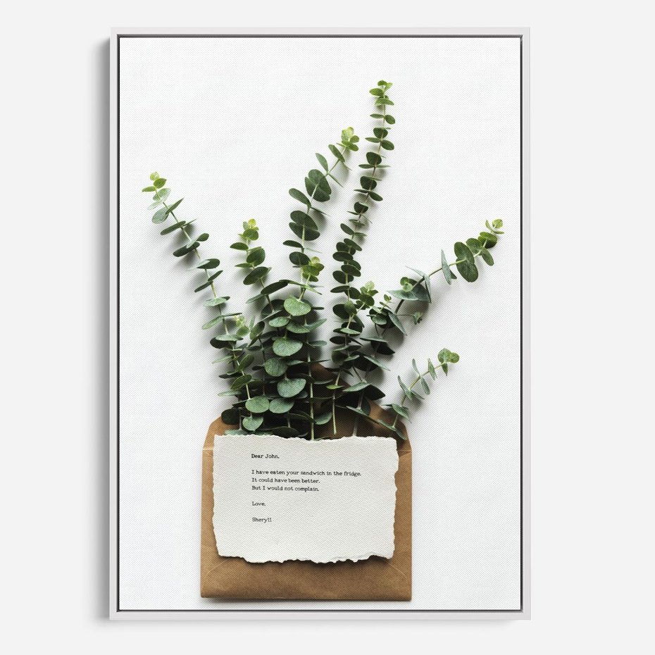 Obraz w ramie 80x120 - Eukaliptusowa harmonia - eukaliptus, liście - rama biała