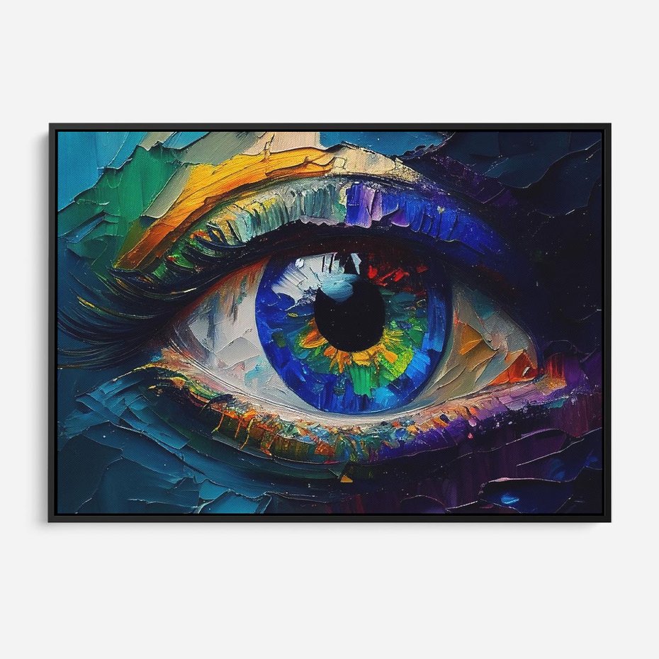 Obraz w ramie 70x50 - Mistyka Tęczowego Oka - oko, obraz olejny - rama czarna