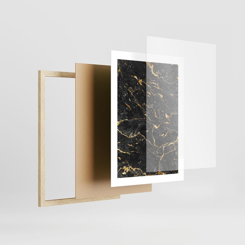 Plakat w ramie 30x40 - Egzotyczny Blask - marmur, złoto - rama drewno