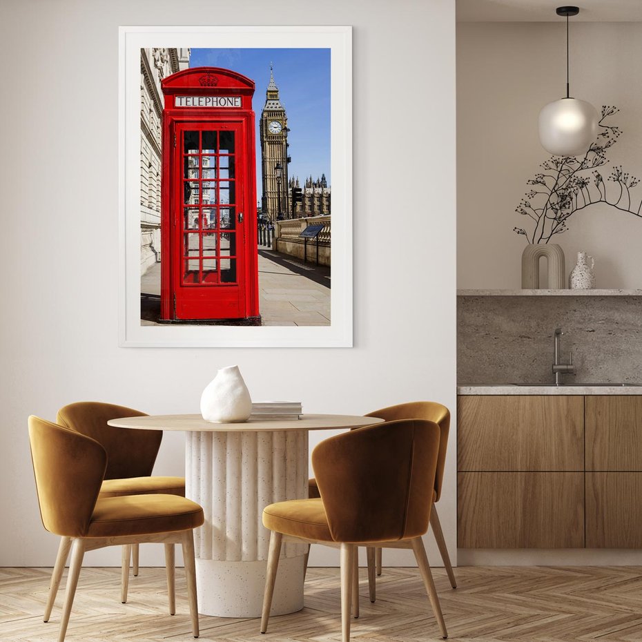 Plakat w ramie 30x40 - Ikoniczna budka telefoniczna w Londynie - budka, telefoniczna - rama biała