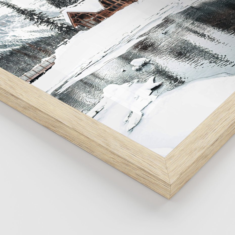 Zestaw obrazy w ramie 30x40 galeria - Zimowa, chatka, w, górach - rama drewno