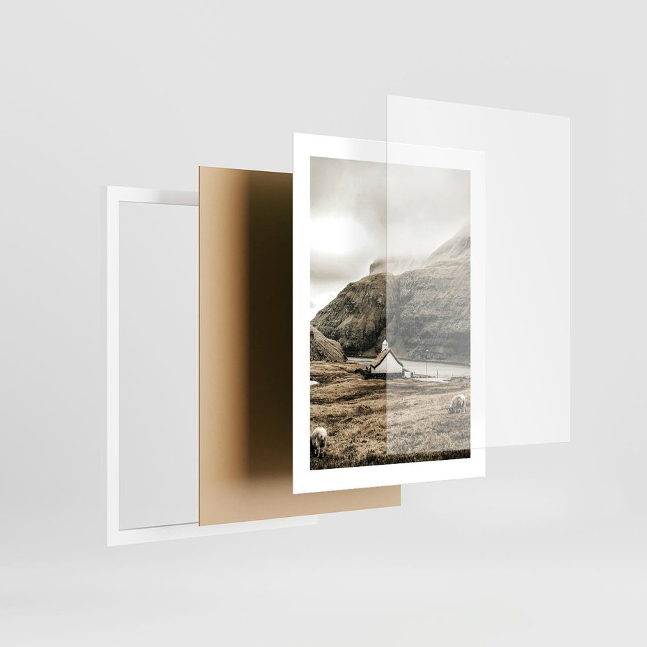 Plakat w ramie 30x40 - Kościół na Wzgórzu: Sepia Nostalgii - kościół w górach, na wzgórzu - rama biała