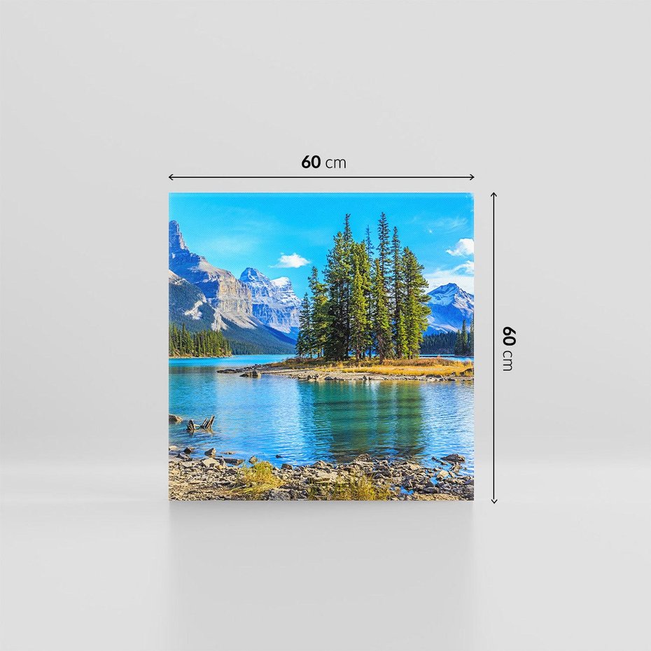 Obraz na płótnie 60x60 - spotkanie natury - góry, jezioro