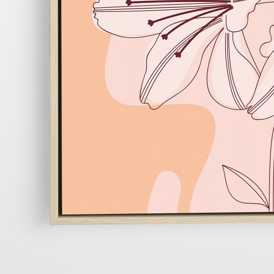 Obraz w ramie 50x50 - Kwiatowa Harmonia - minimalistyczny plakat, pudrowe kwiaty - rama drewno