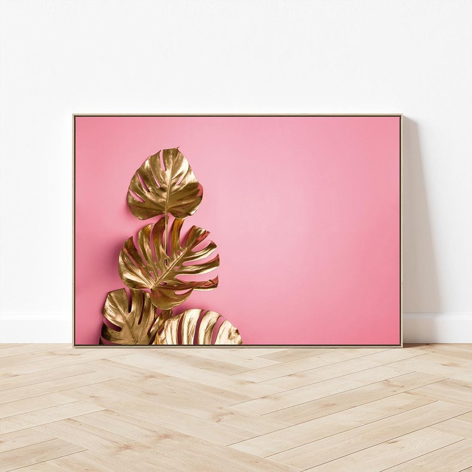 Obraz w ramie 120x80 - Luksusowa Elegancja - złote, liście - rama drewno