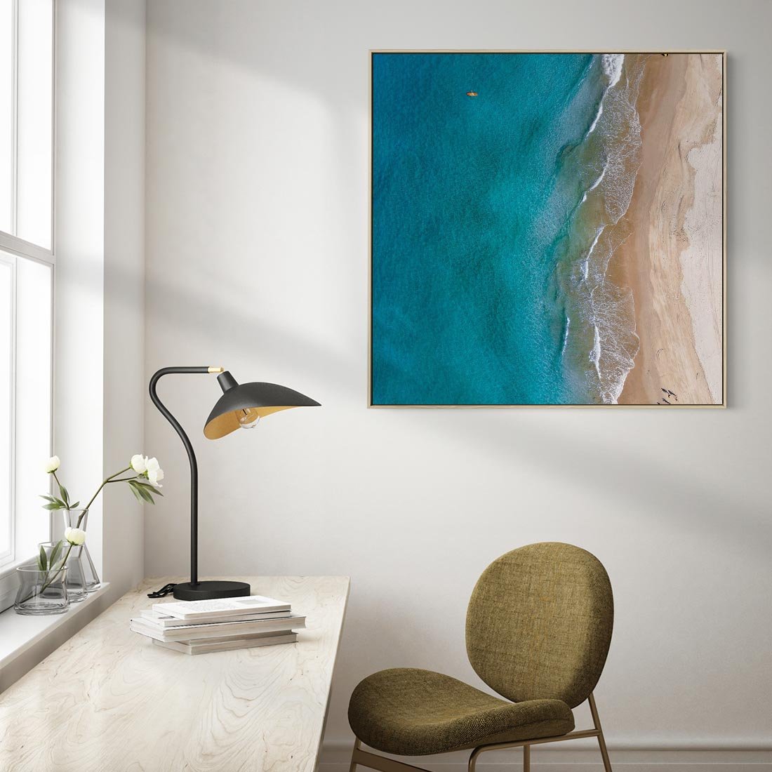 Obraz w ramie 50x50 - Spokój nad morzem - morze, plaża - rama drewno