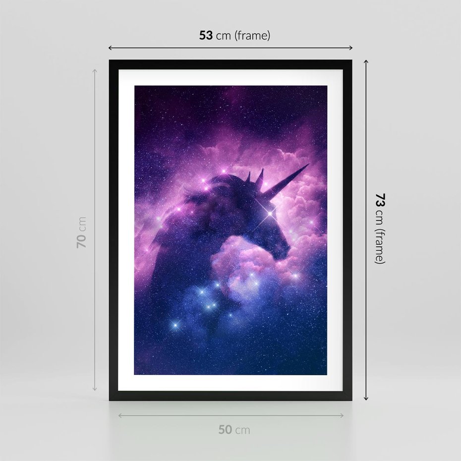 Plakat w ramie 50x70 - Mityczna podróż - kosmos, jednorożec - rama czarna