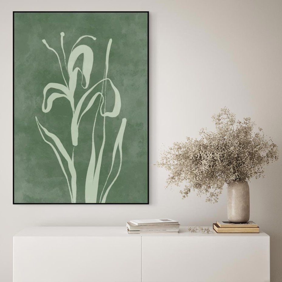 Obraz w ramie 70x100 - Zielony Oddech - zielona abstrakcja, zgaszona zieleń - rama czarna