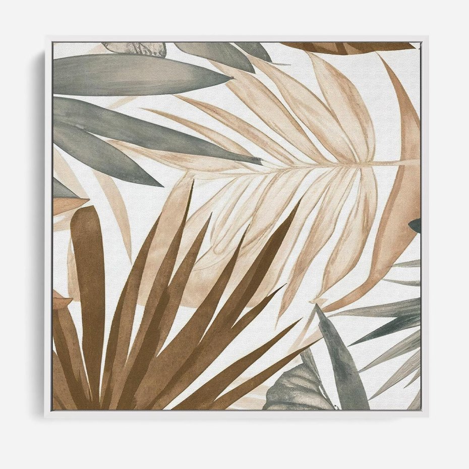 Obraz w ramie 50x50 - Liście w Akwareli - akwarela, malowane liście - rama biała