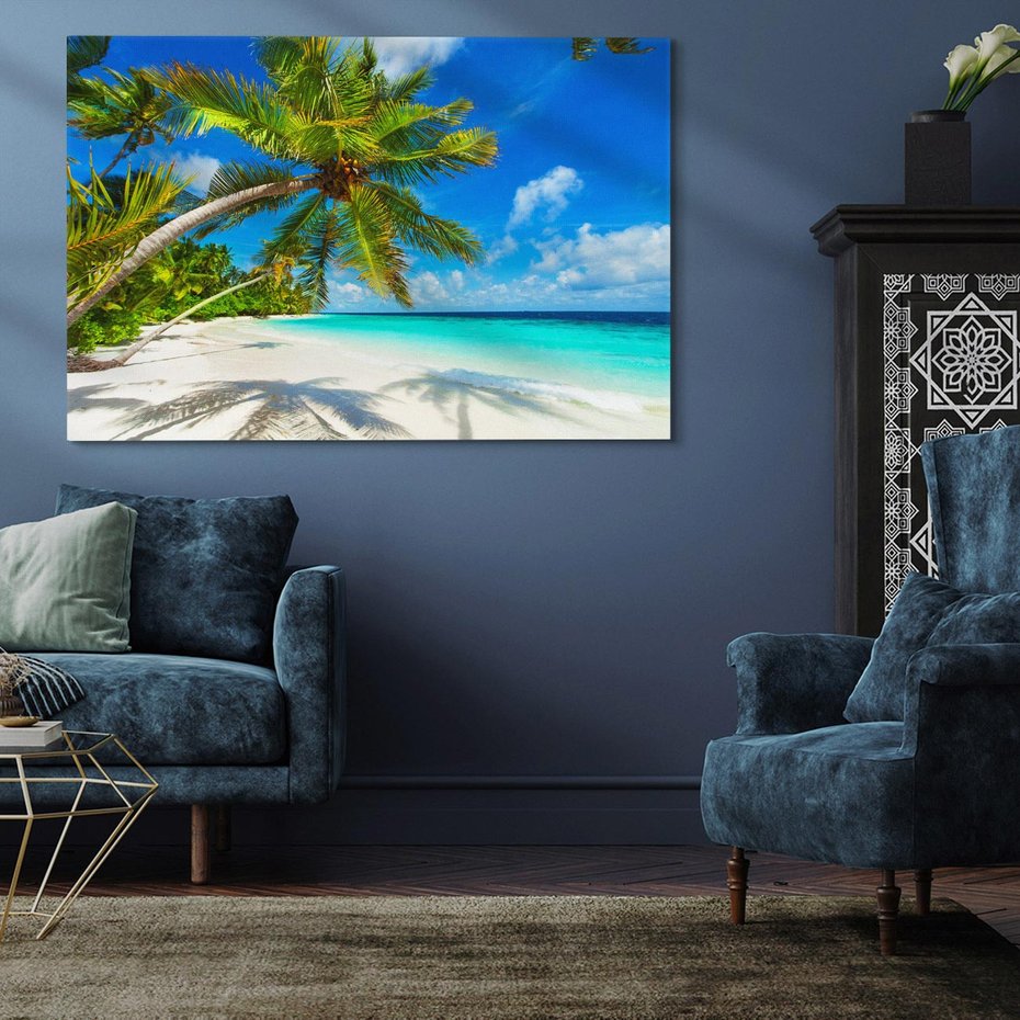 Obraz na płótnie 120x80 - Raj na Malediwach: Plaża, Morze i Palmy - Malediwy, plaża