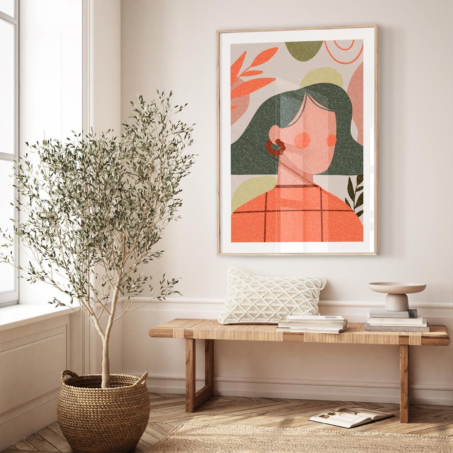 Plakat w ramie 50x70 - Kobiecy Portret Duszy - nowoczesny plakat, styl retro - rama drewno