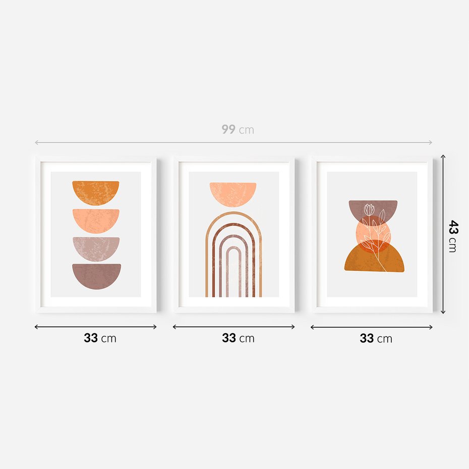 Zestaw obrazy w ramie 30x40 galeria - Abstrakcyjne, kształty, boho - rama biała