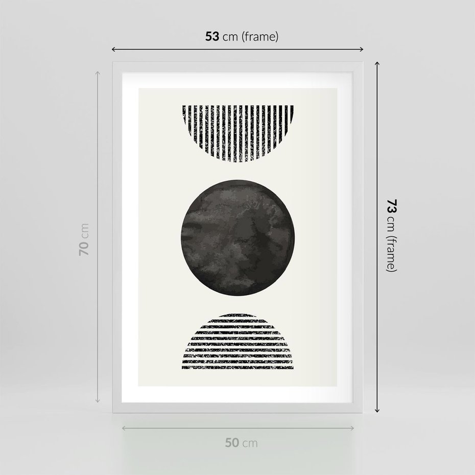 Plakat w ramie 50x70 - Tajemnicza Kompozycja - abstrakcyjne czarno białe formy, minimalizm - rama biała