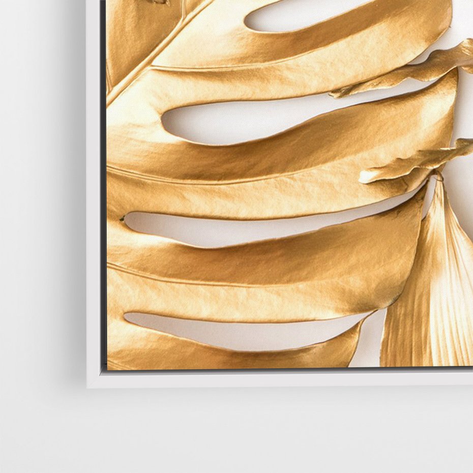 Obraz w ramie 50x70 - Monstera Złote Liście - monstera, złote - rama biała