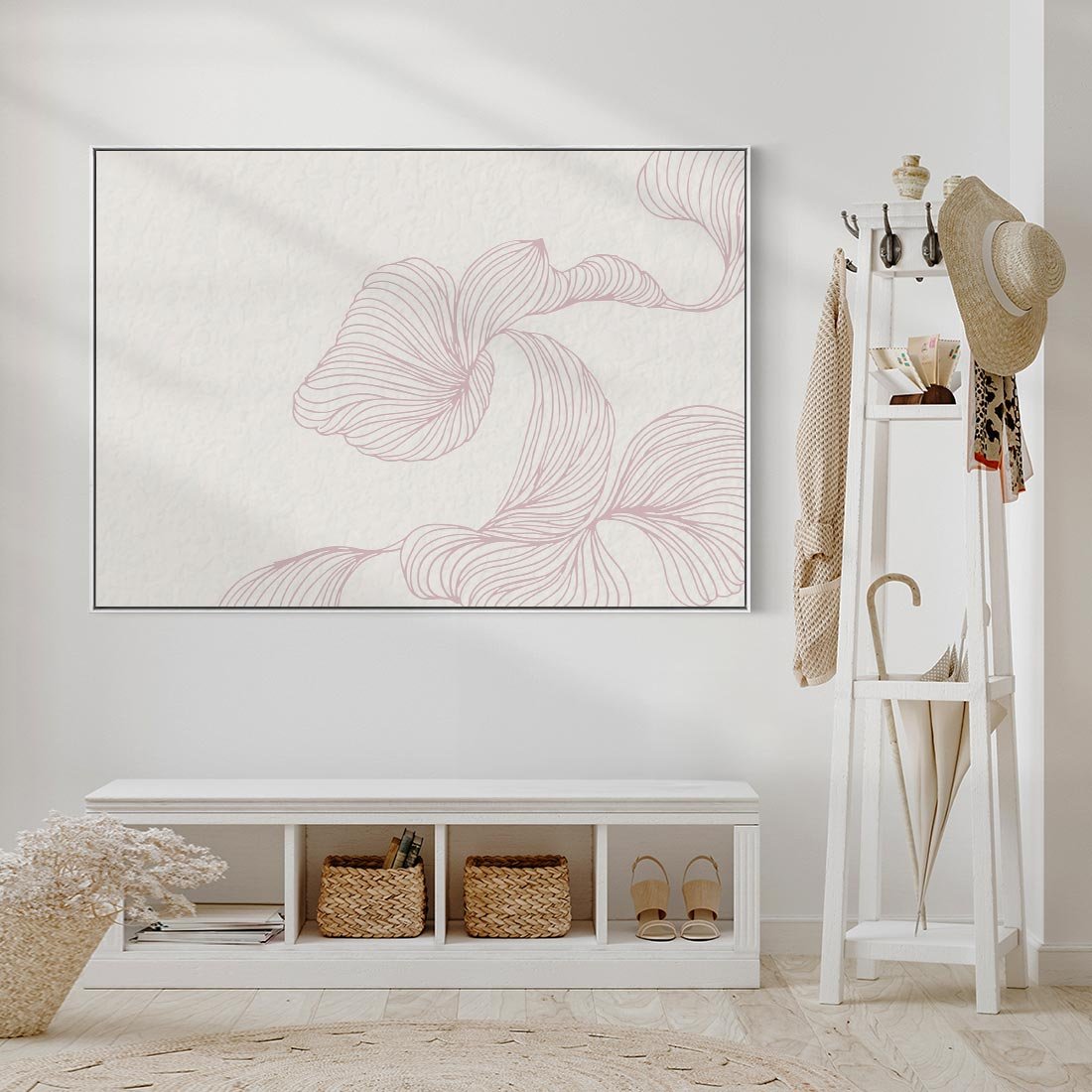 Obraz w ramie 70x50 - Szept marzeń i tajemnic - abstrakcyjne, roślinne ornamenty - rama biała