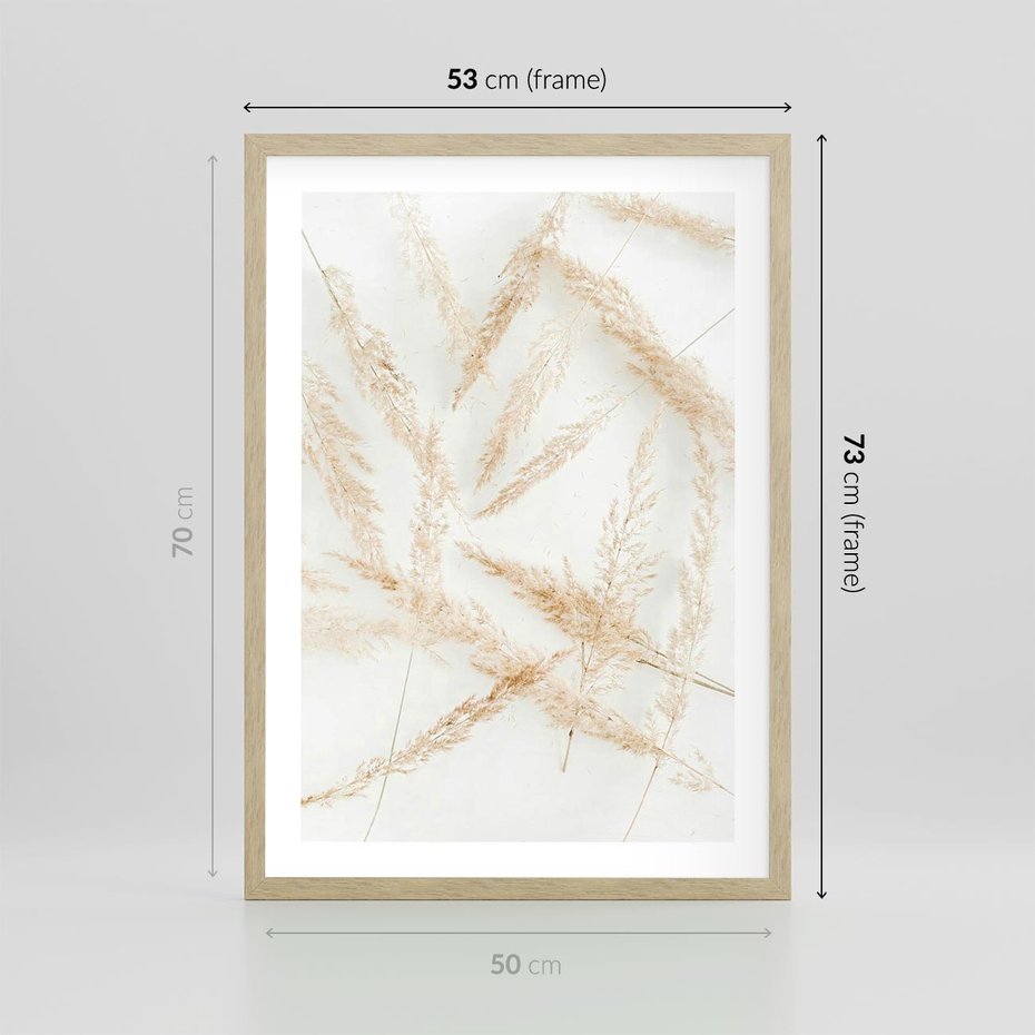 Plakat w ramie 50x70 - Pampas w Stylu Boho: Kompozycja Natury - suche trawy, pampas - rama drewno