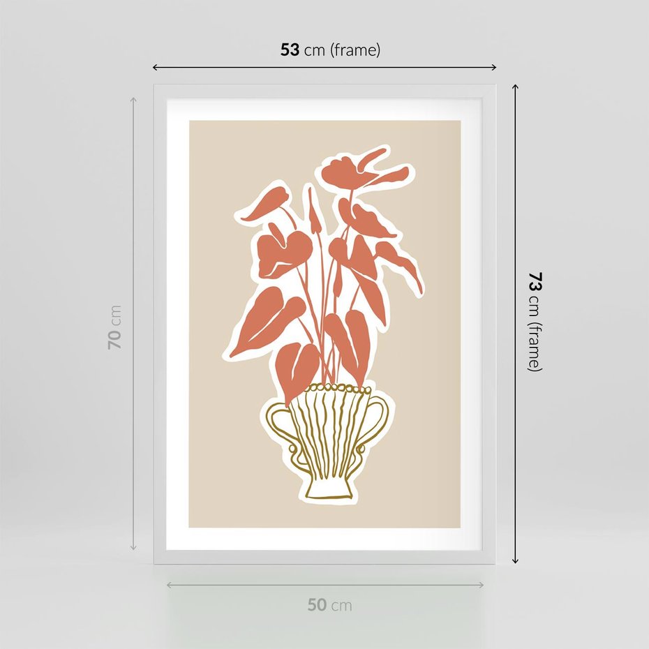 Plakat w ramie 50x70 - Harmonijne Echa - abstrakcyjne kwiaty liście, elegancka kompozycja - rama biała