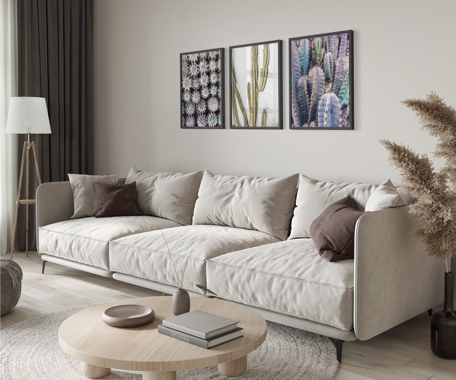 Zestaw obrazy w ramie 40x50 galeria - Kaktusy, liście, boho - rama czarna