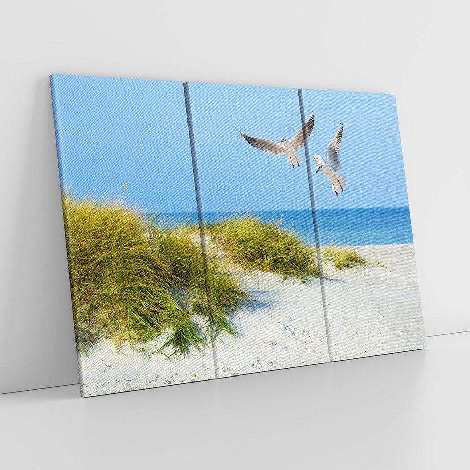 Obraz na płótnie 120x80 - Mewy nad morską plażą - mewy, plaża