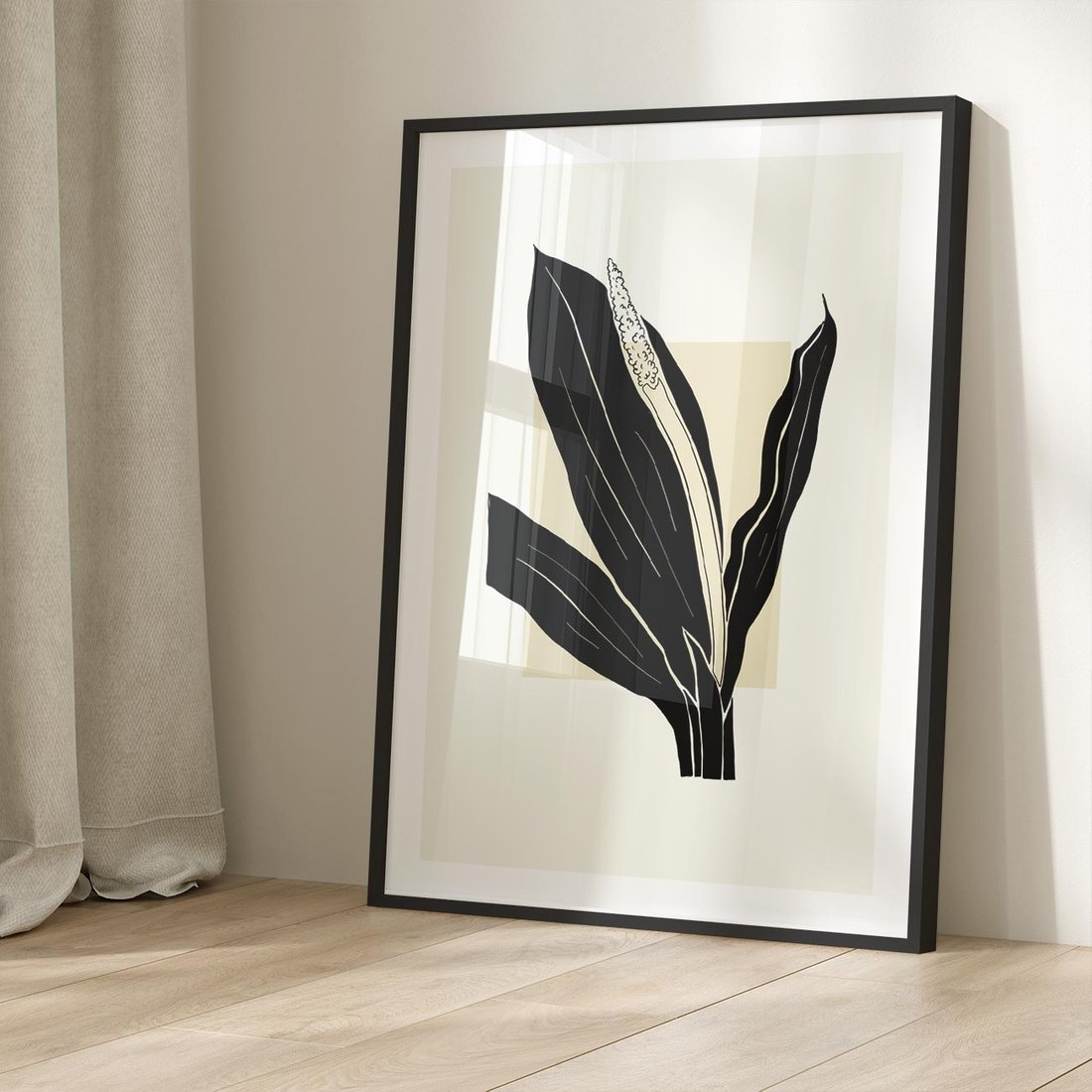 Plakat w ramie 50x70 - Harmonia liści - minimalistyczny obraz, szkic - rama czarna