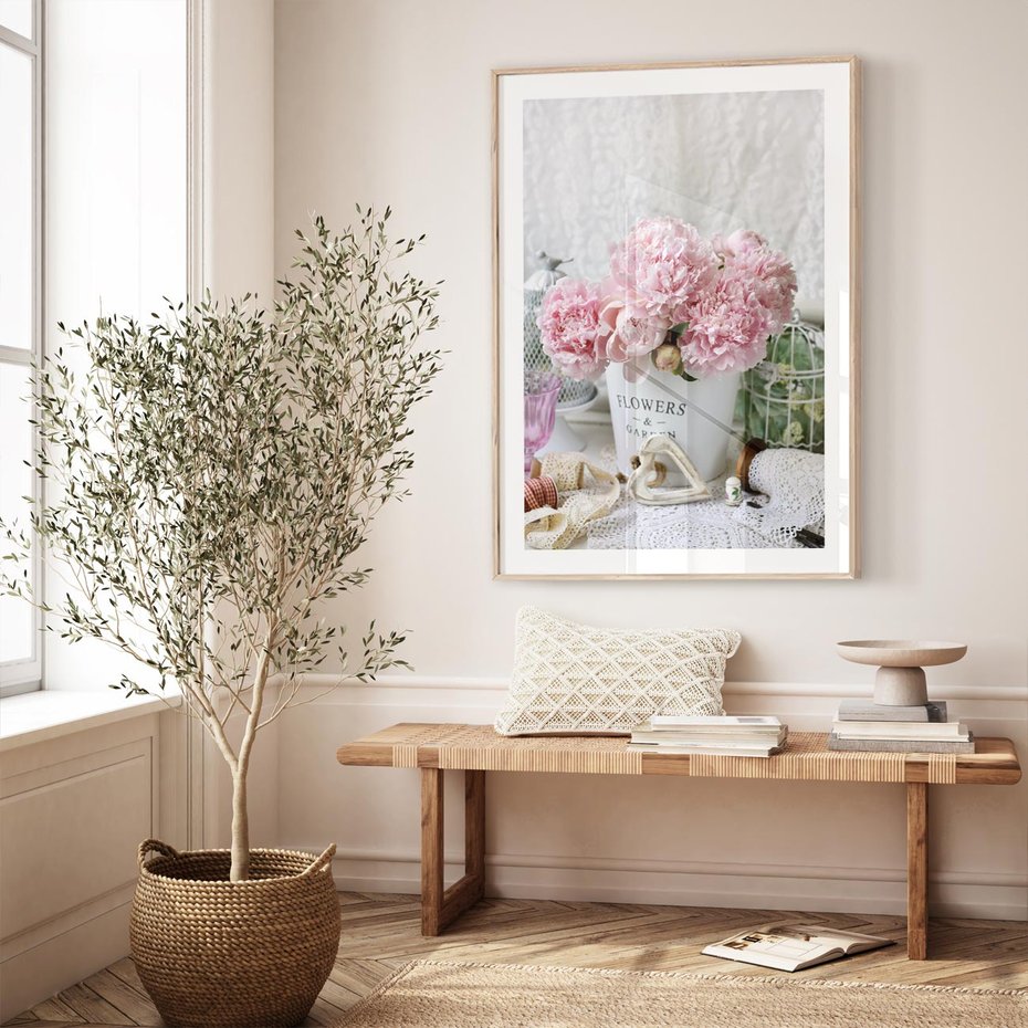 Plakat w ramie 50x70 - Miłość w powietrzu - kwiaty, romantyczne - rama drewno