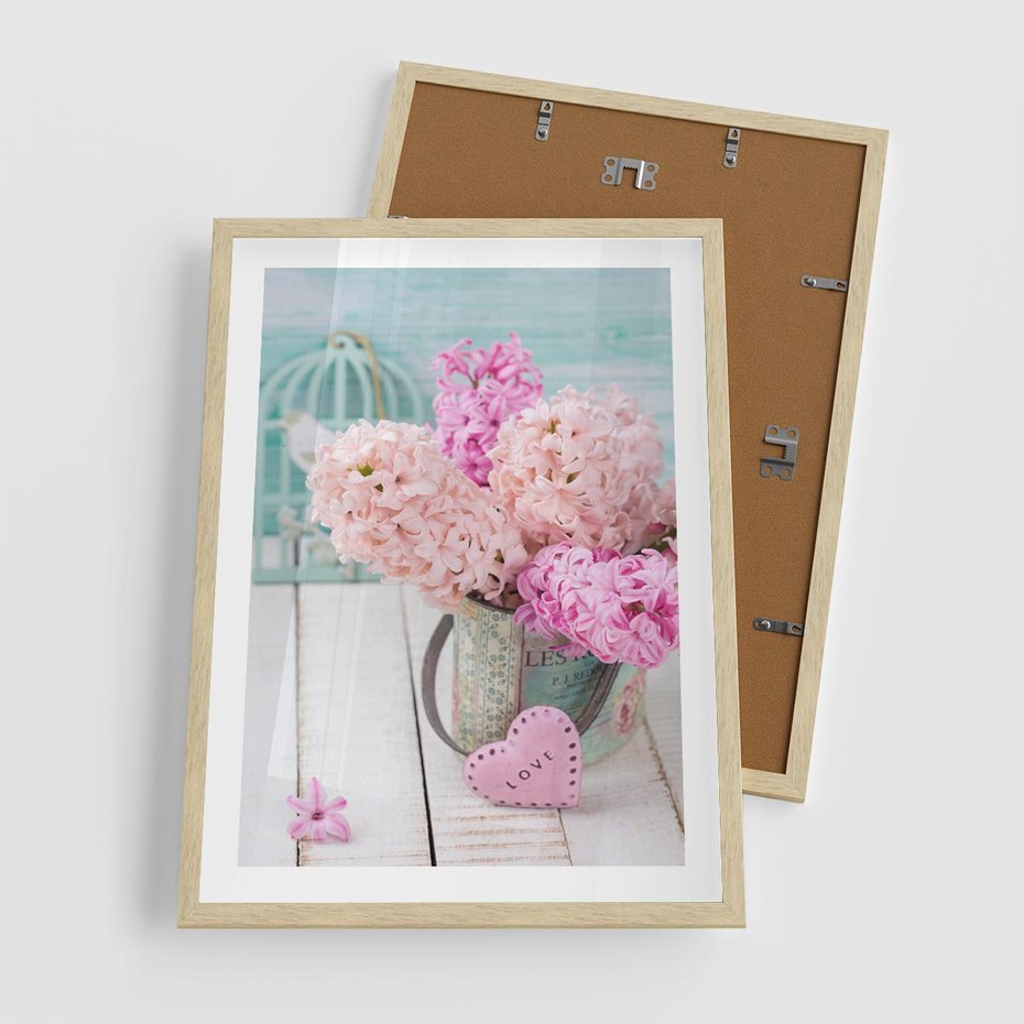 Plakat w ramie 50x70 - Kwiatowa harmonia hiacyntów - kwiaty, hiacynty - rama drewno