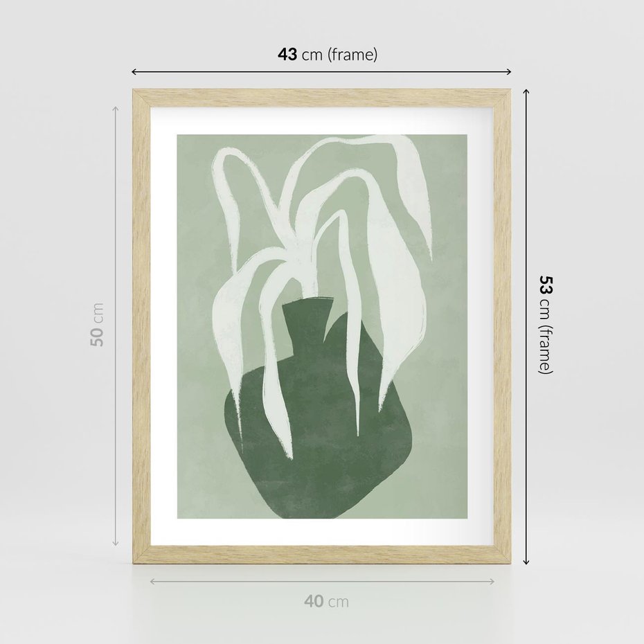 Plakat w ramie 40x50 - Zieleń Pulsującego Spokoju - zielona abstrakcja, zgaszona zieleń - rama drewno