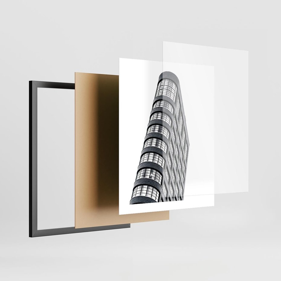 Plakat w ramie 40x50 - Wieżowiec na Monochromatycznym Obrazie - architektura, wieżowiec - rama czarna