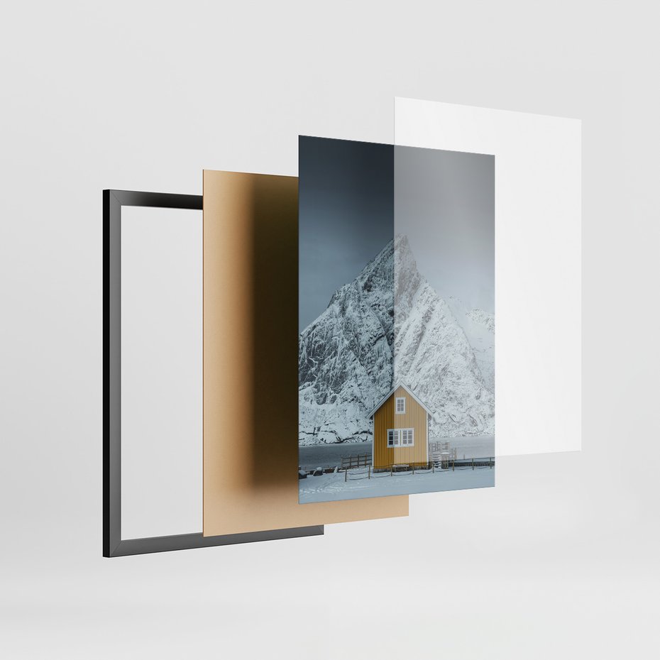 Zestaw obrazy w ramie 30x40 galeria - Skandynawia, Norwegia, góry, domek - rama czarna