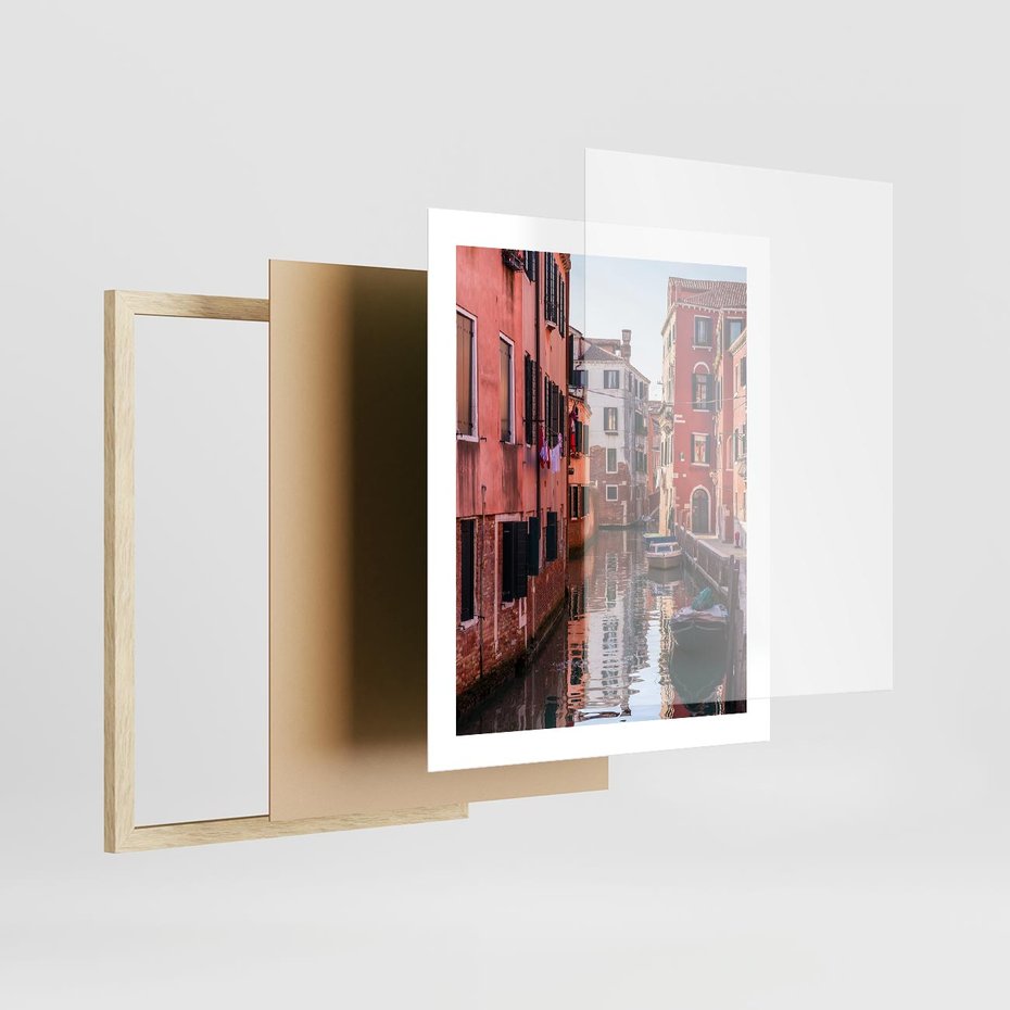 Plakat w ramie 40x50 - Przejażdżka gondolą przez Wenecję - Wenecja, kanały - rama drewno