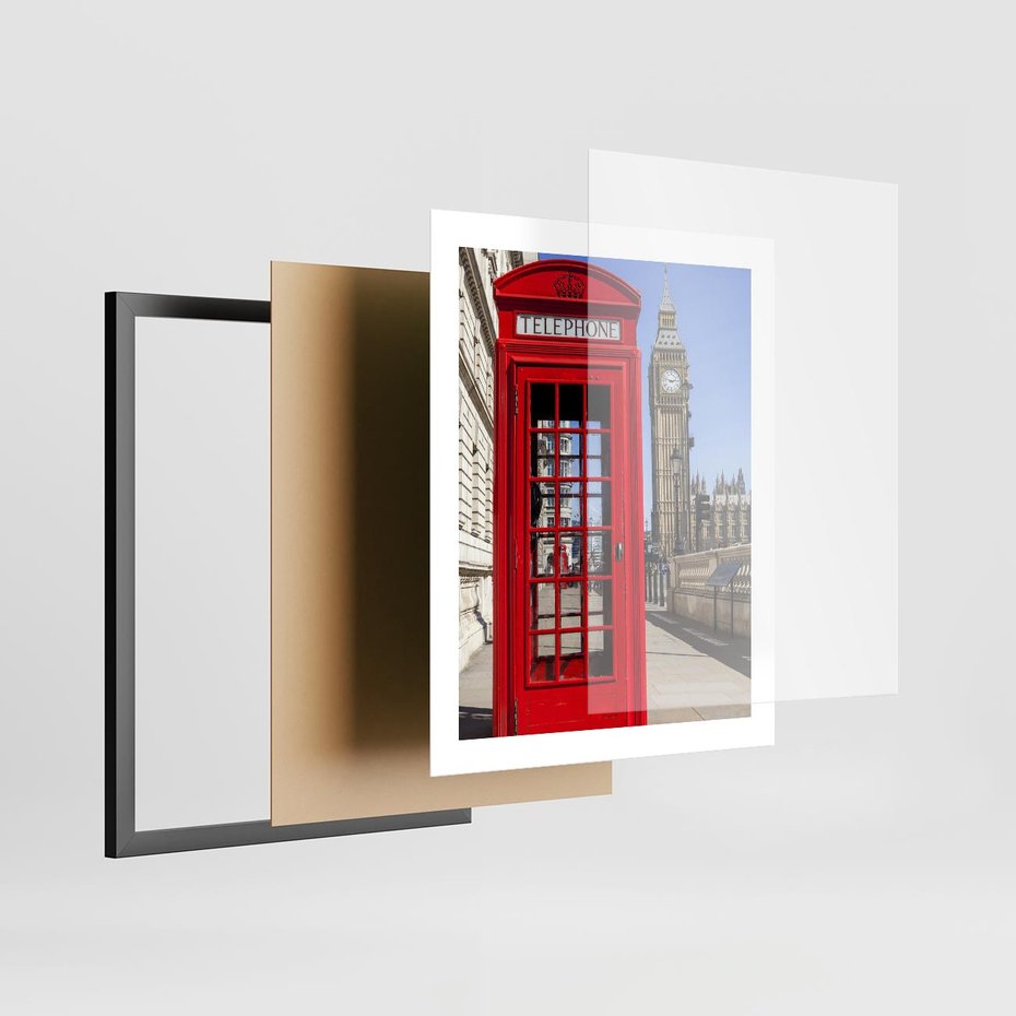 Plakat w ramie 40x50 - Ikoniczna budka telefoniczna w Londynie - budka, telefoniczna - rama czarna