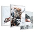 Zestaw obrazy w ramie 40x50 galeria - Zima, bizon, góry, śnieg - rama biała