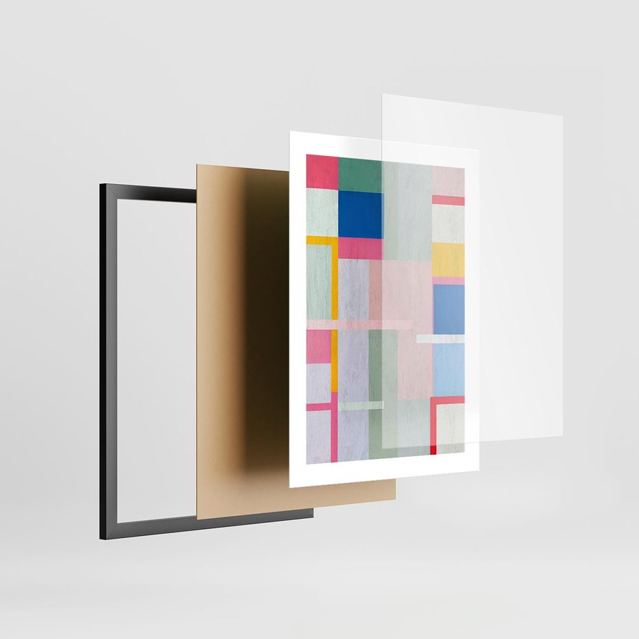 Plakat w ramie 30x40 - Rozbijające Granice Wyobraźni - abstrakcyjne geometryczne kształty, olejny obraz - rama czarna