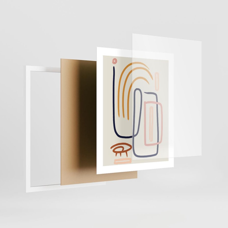 Plakat w ramie 40x50 - Abstrakcyjne Mrugnięcie - abstrakcja w stylu picasso, beżowe tło - rama biała