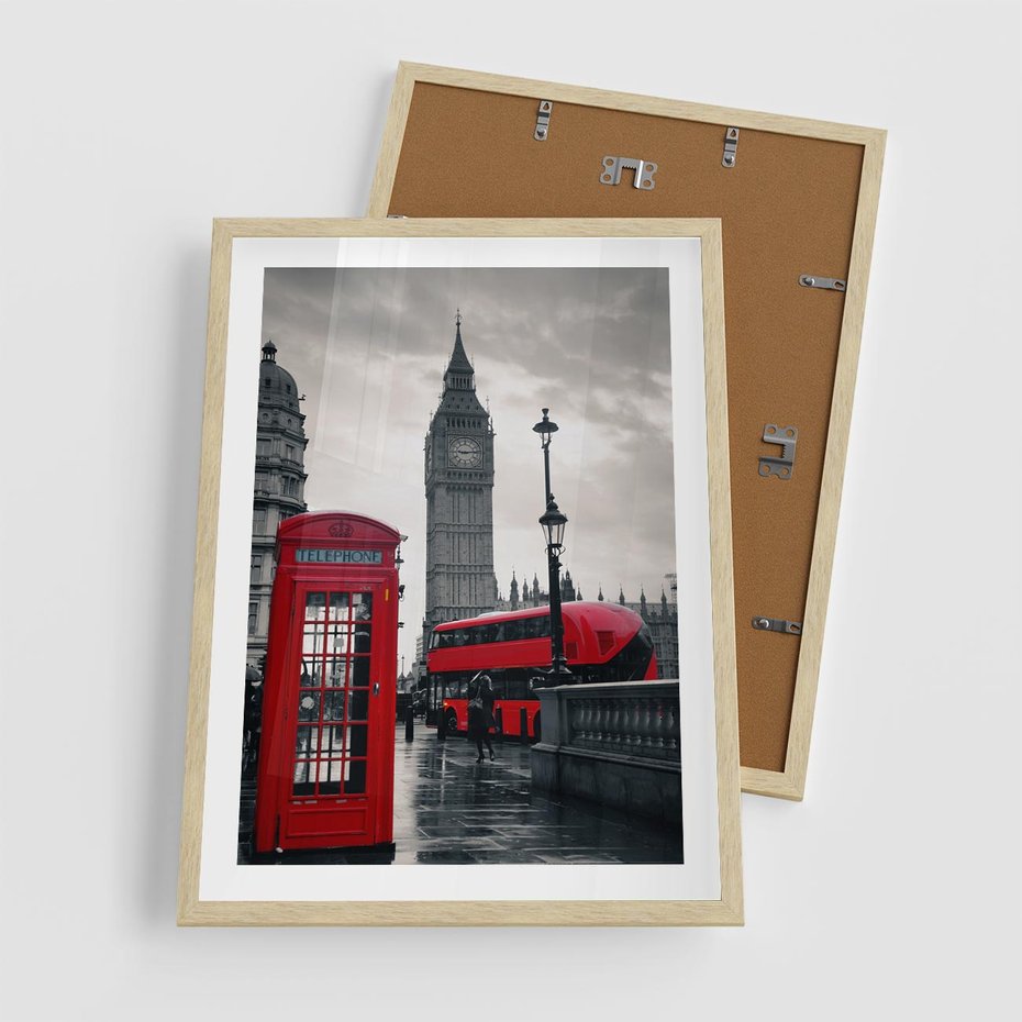 Plakat w ramie 50x70 - Londyński Klimat Telefoniczny - Londyn, telefon - rama drewno