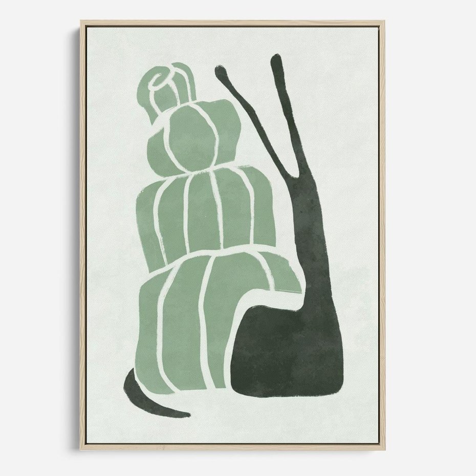 Obraz w ramie 80x120 - Zielona Równowaga - abstrakcyjny zielony ślimak, skandynawski design - rama drewno