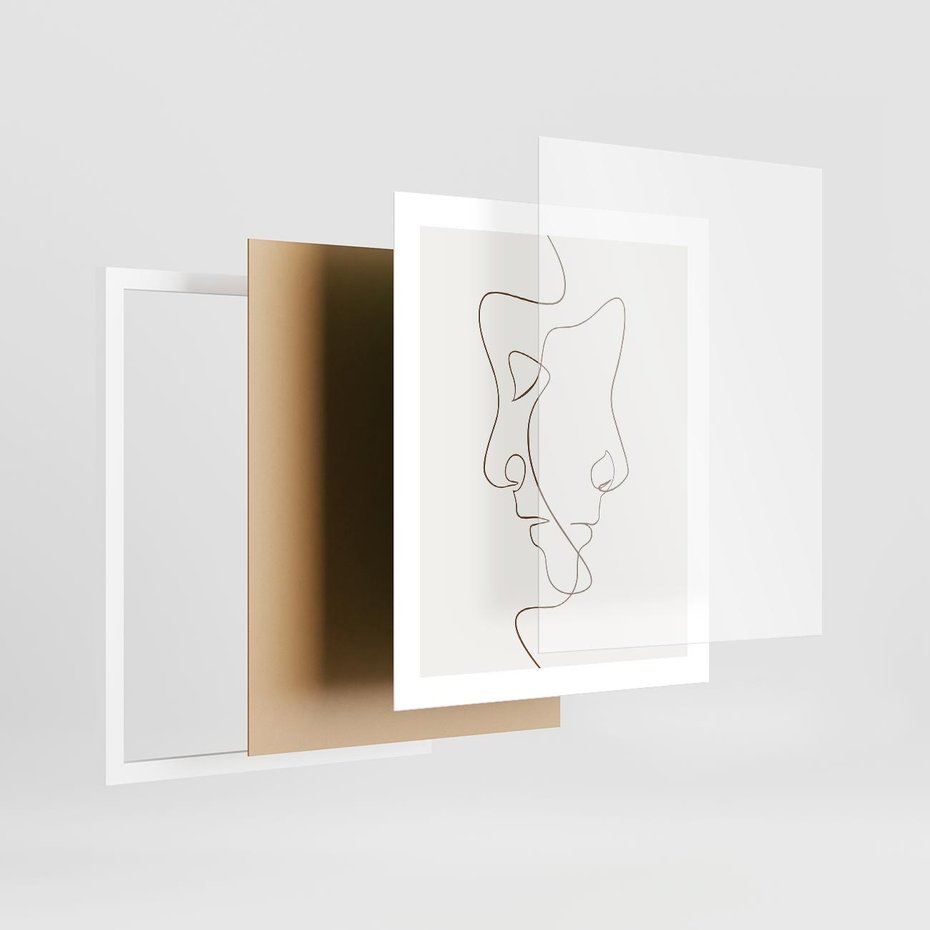 Plakat w ramie 40x50 - Jedna Linia, Dwie Twarze - minimalistyczny plakat, dwie twarze - rama biała