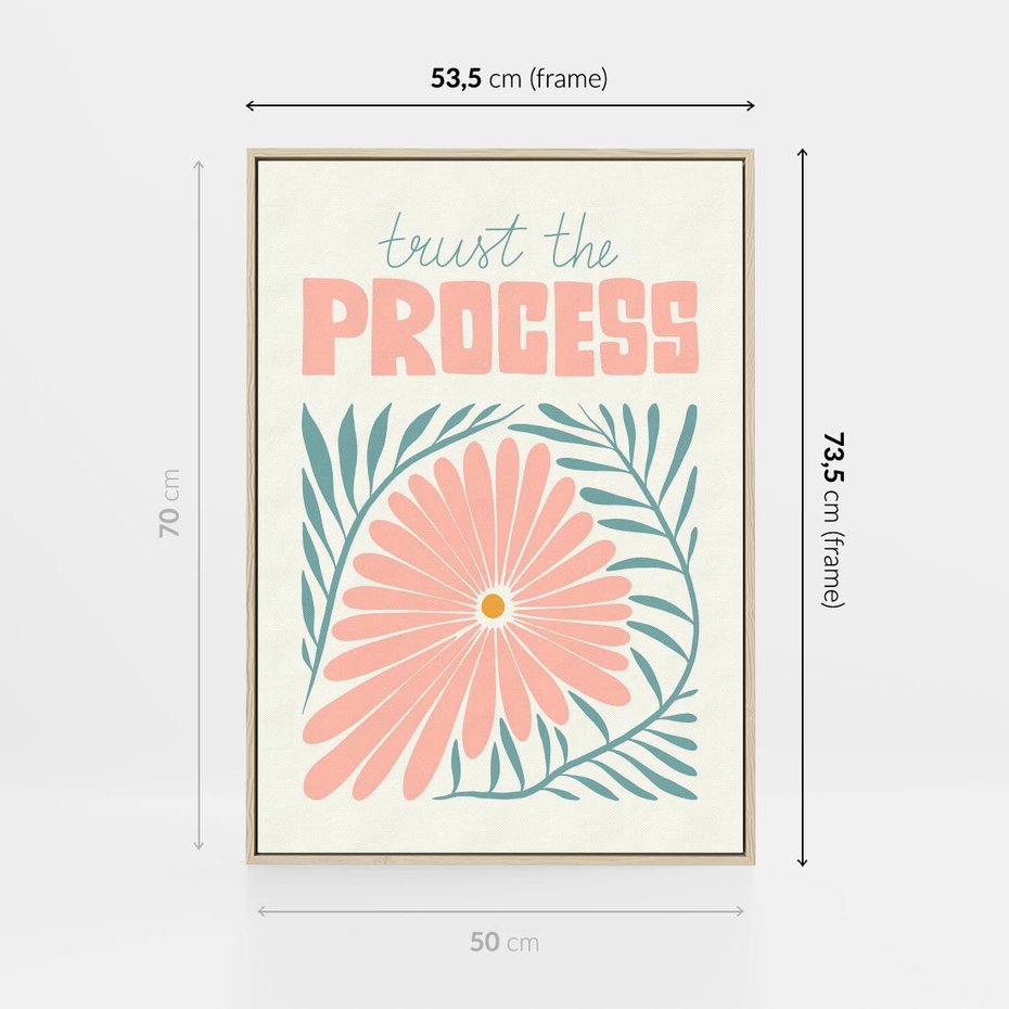 Obraz w ramie 50x70 - Symfonia Światła - typografia, pastelowa stokrotka - rama drewno