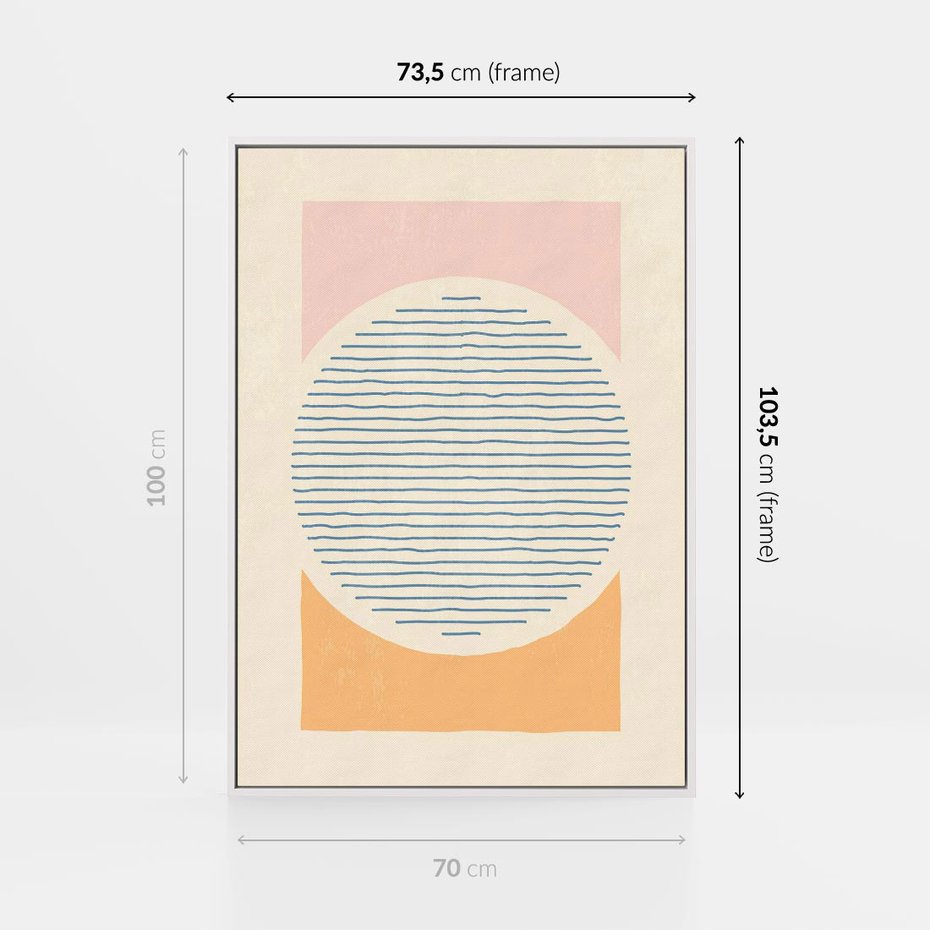 Obraz w ramie 70x100 - Rozbijająca Opowieść - geometryczne kształty, koła - rama biała