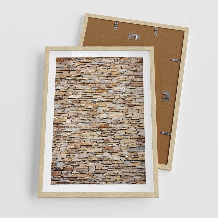 Plakat w ramie 50x70 - Mur z cegieł - surowa elegancja - mur, cegły - rama drewno