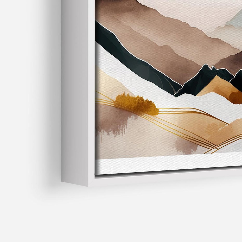 Obraz w ramie 80x80 - Góry Tonące w Pastelach - złote pastelowe góry, akwarela - rama biała
