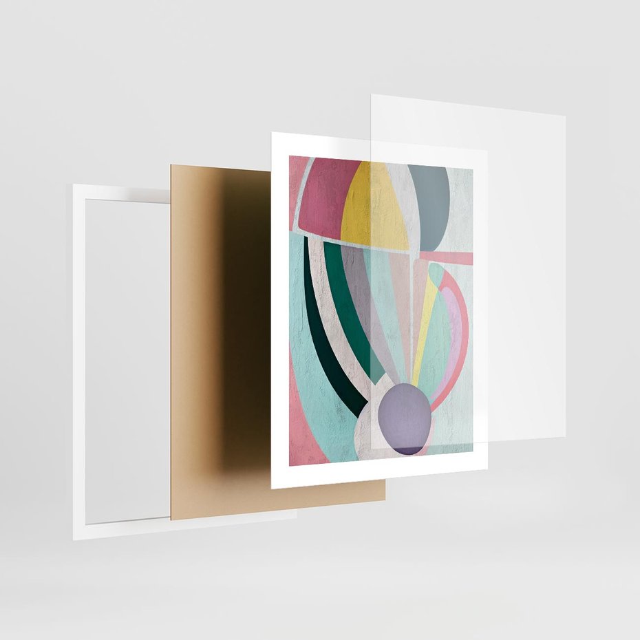 Plakat w ramie 40x50 - Podróżne Echa Przestrzeni - abstrakcyjne dziwne kształty, olejny obraz - rama biała