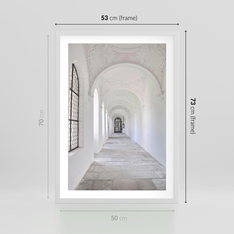Plakat w ramie 50x70 - Architektoniczne Przejście - architektura, korytarz - rama biała