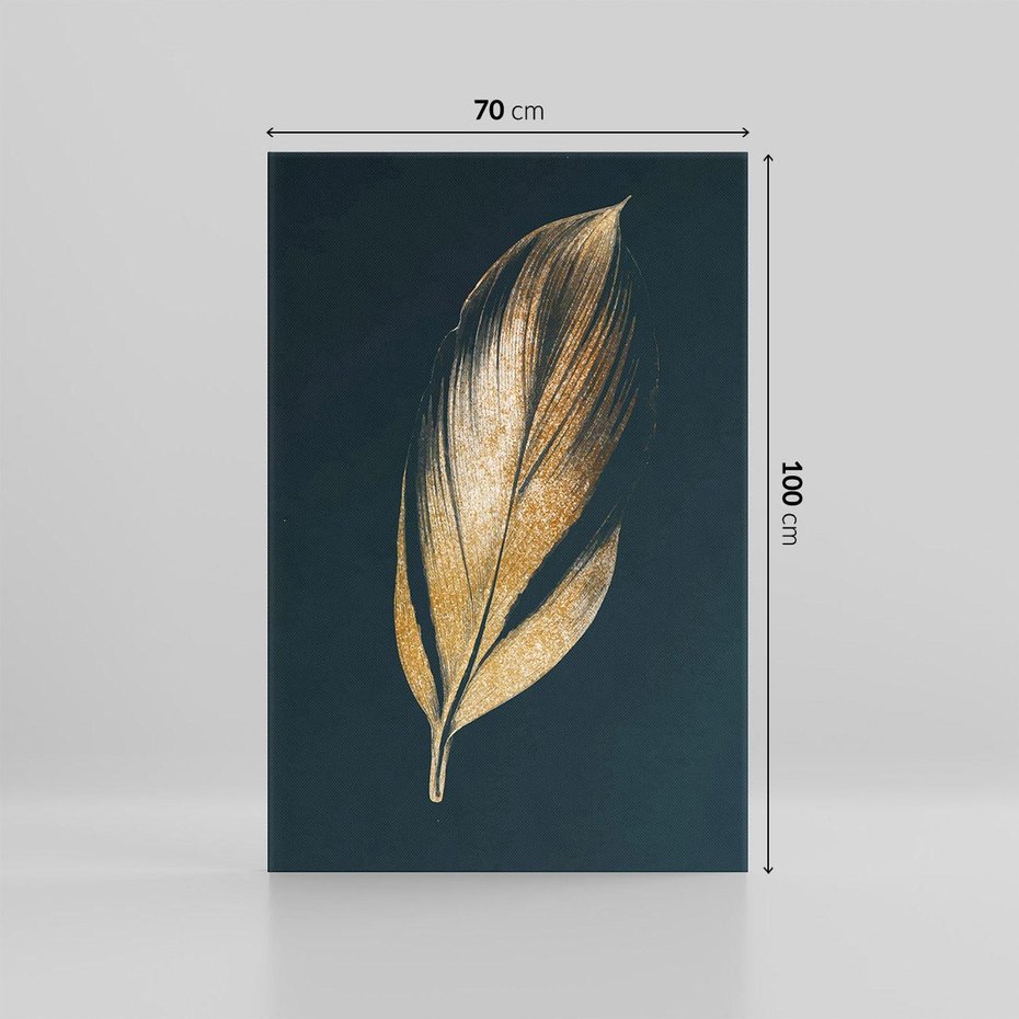Obraz na płótnie 70x100 - Mroczne Złoto - nowoczesna grafika, złoty liść na czarnym tle